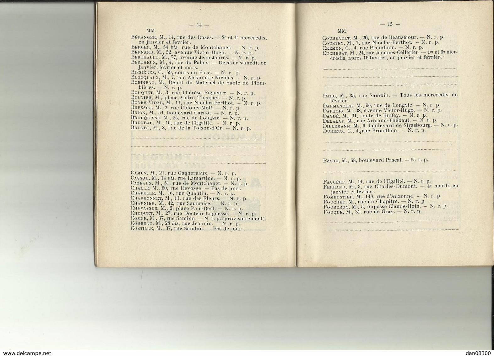 PLACE DE DIJON CARNET D'ADRESSE 1939 COORDONNEES DES OFFICERS D'ACTIVE DE RESERVE ET EN RETRAITE.