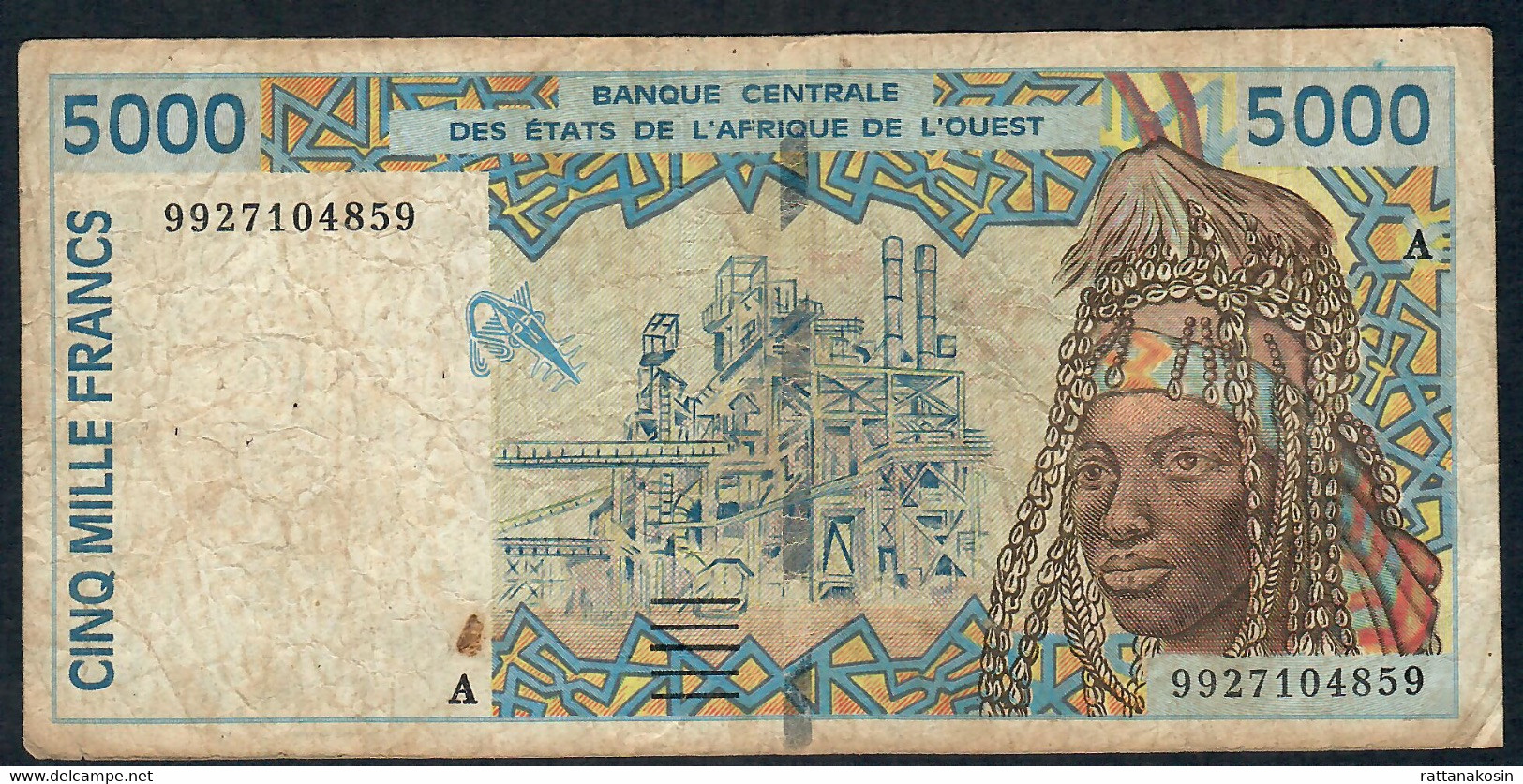 W.A.S. Ivory Coast  P113Ai  5000  FRANCS (19)99 Or 1999  FINE - États D'Afrique De L'Ouest