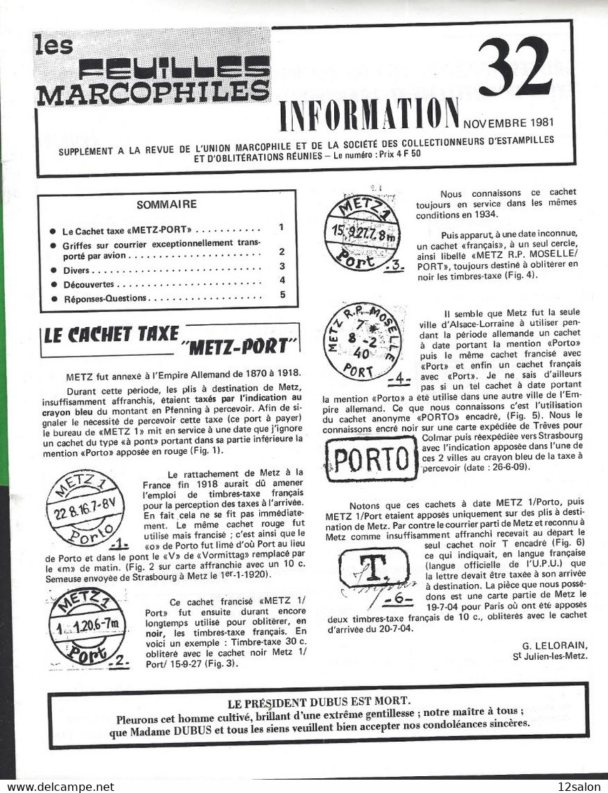 FEUILLES MARCOPHILES INFORMATION SUPPLEMENT Du N° 2 à 40 (1974 à 1983) - Français (àpd. 1941)