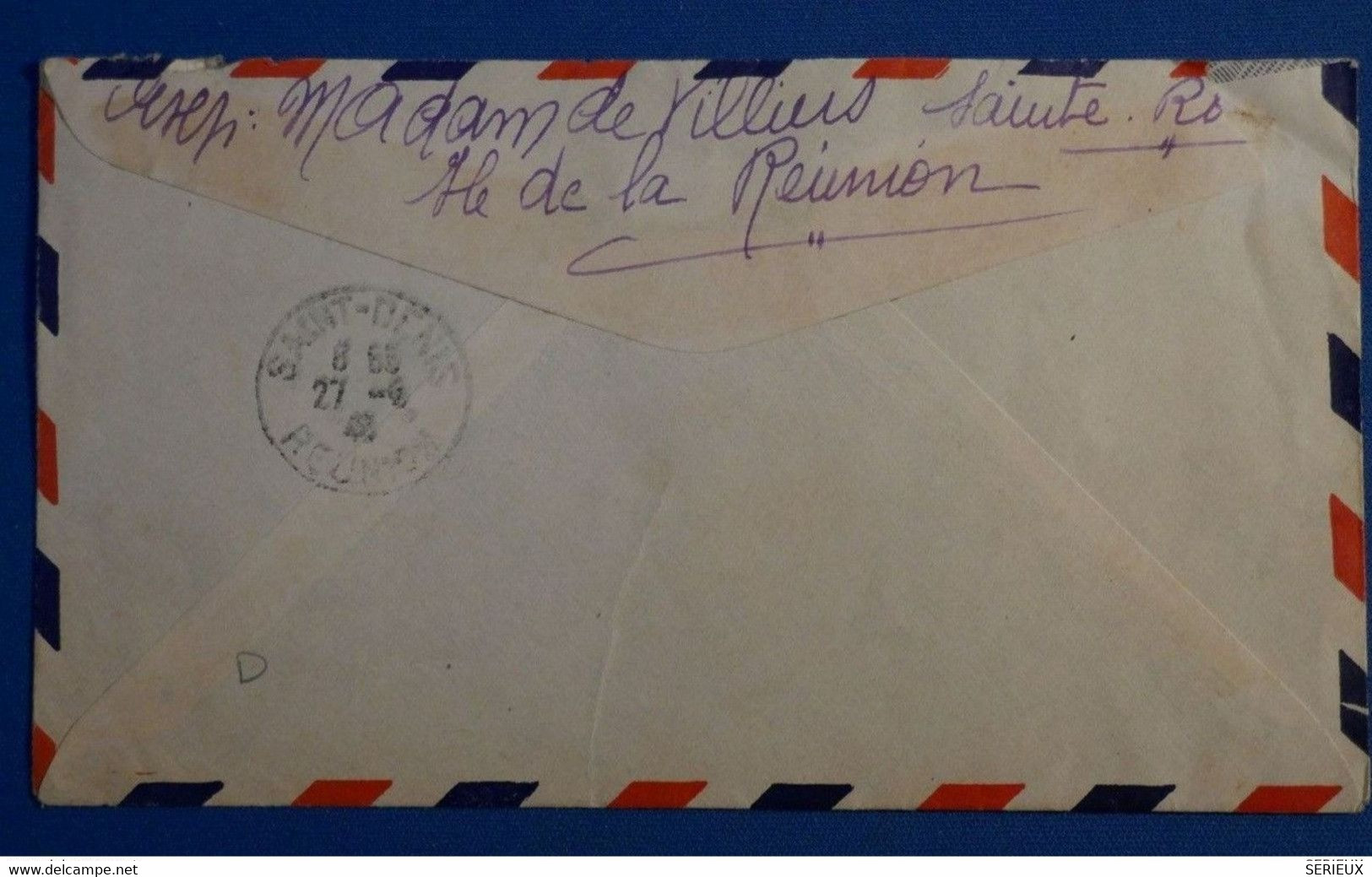 Q8 LA REUNION BELLE LETTRE 1946 PAR AVION PETIT BUREAU SAINTE ROSE POUR PARIS FRANCE+ PAIRE DE TP + AFFRANCHIS. PLAISANT - Brieven En Documenten