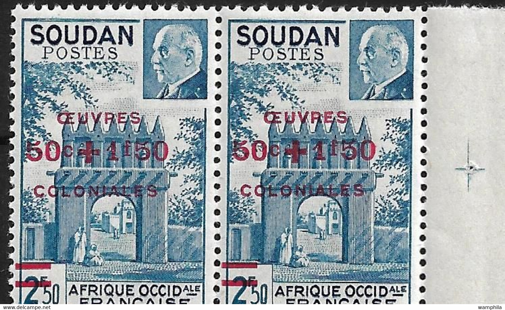 Soudan N°133** Bloc De 6 Avec Variété De Surcharge Et Croix De Repère. - Andere & Zonder Classificatie