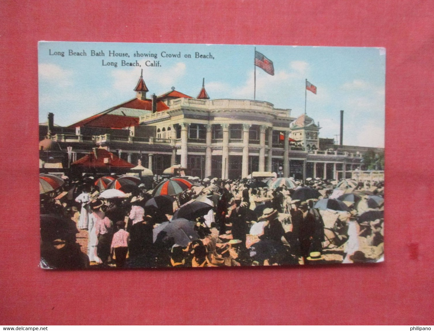 Long Beach Bath House  Showing Crowd On Beach  Long Beach California > Long Beach         Ref  5236 - Long Beach