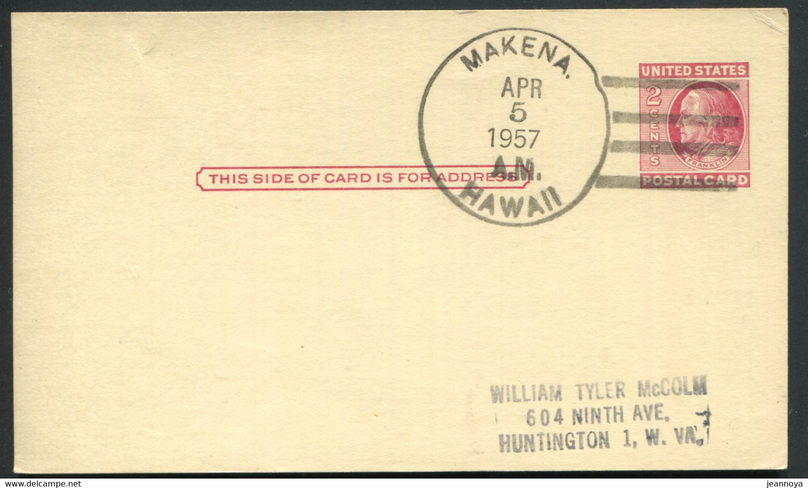 HAWAI -  ENTIER POSTAL 2c. ROUGE O.M. MAKENA LE 5/4/1957 POUR USA - TB & R - Hawaii