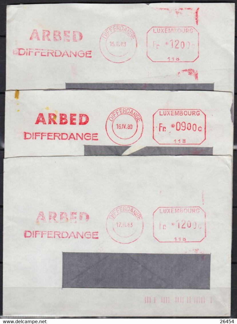 LUXEMBOURG lot de 15  enveloppes avec Oblité  Mécaniques " EMA "  1980-81-83-84 Dudelange-Esch-Differdange-Luxembourg