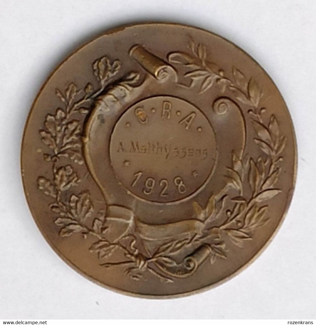 Ancienne Medaille Old Medal 1928 Bronze Brons Pigeon Duif CRA Colombophile Paloma A. Matthijssens - Autres & Non Classés