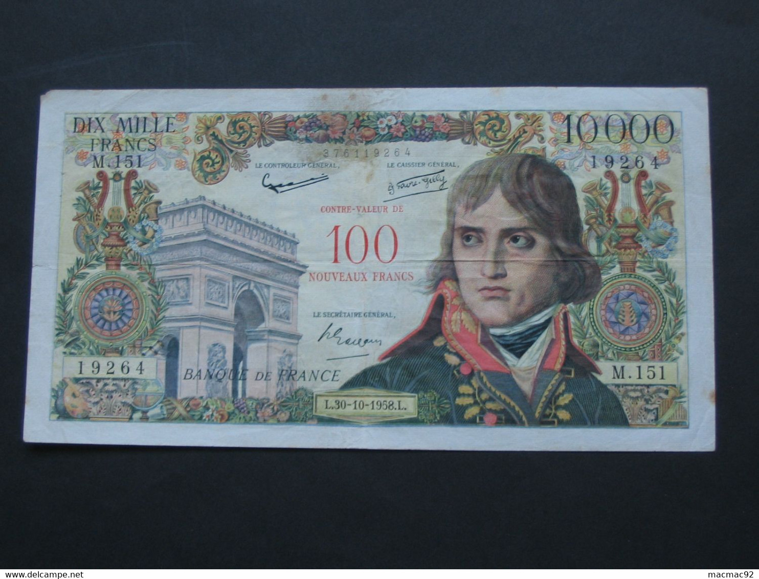 Très Rare Billet Surchargé 100 Nouveaux Francs Sur 10 000 Francs BONAPARTE 30-10-1958     **** EN ACHAT IMMEDIAT **** - 1955-1959 Aufdrucke Neue Francs