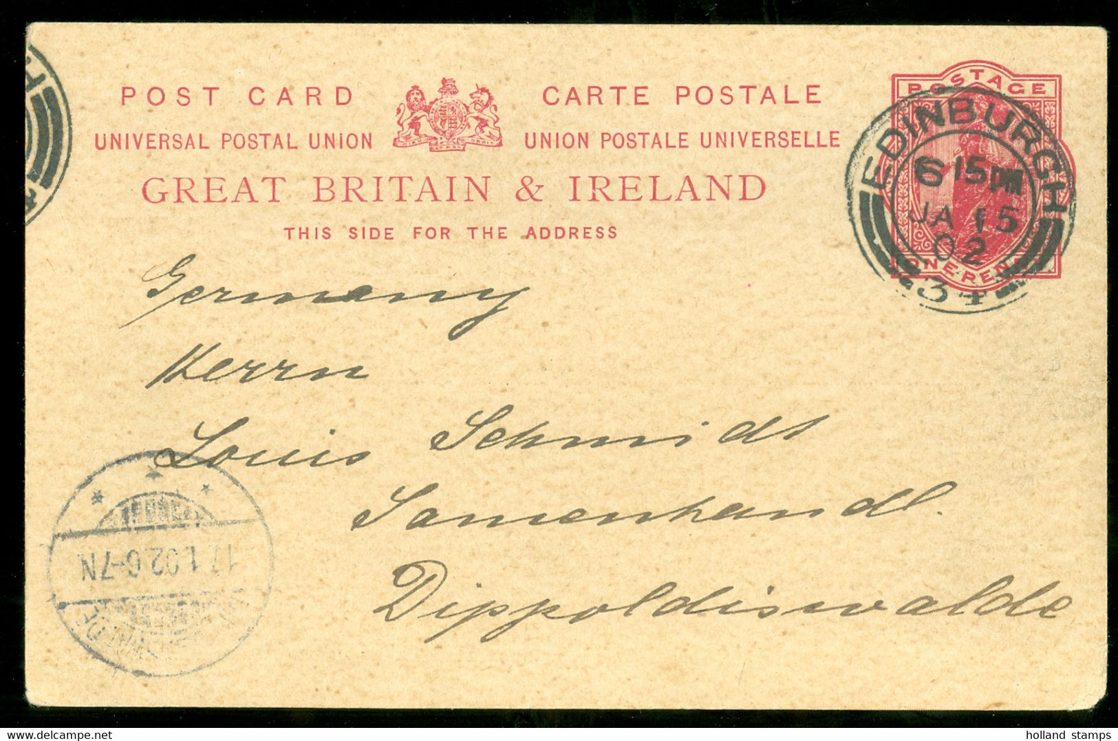 HANDWRITTEN POSTCARD GREAT BRITAIN 1902 * From EDINBURGH To  DIPPOLDISWALDE GERMANY  (12.101k) - Lettres & Documents