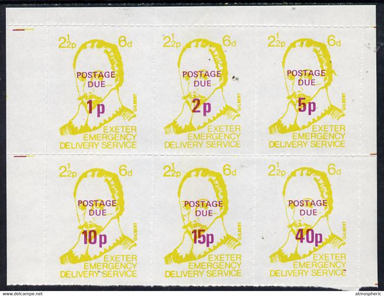 Cinderella - Great Britain 1971 Exeter Emergency Delivery Service 2.5p-6d Labels Depicting Gilbert Set Of 6 Opt'd Postag - Cinderellas