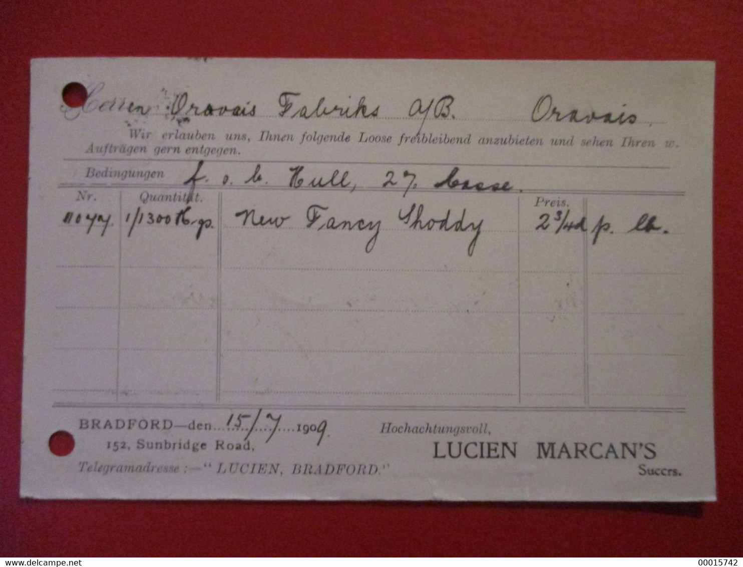 POST CARD -  BRADFORD  1909    D-0928 - Zonder Classificatie