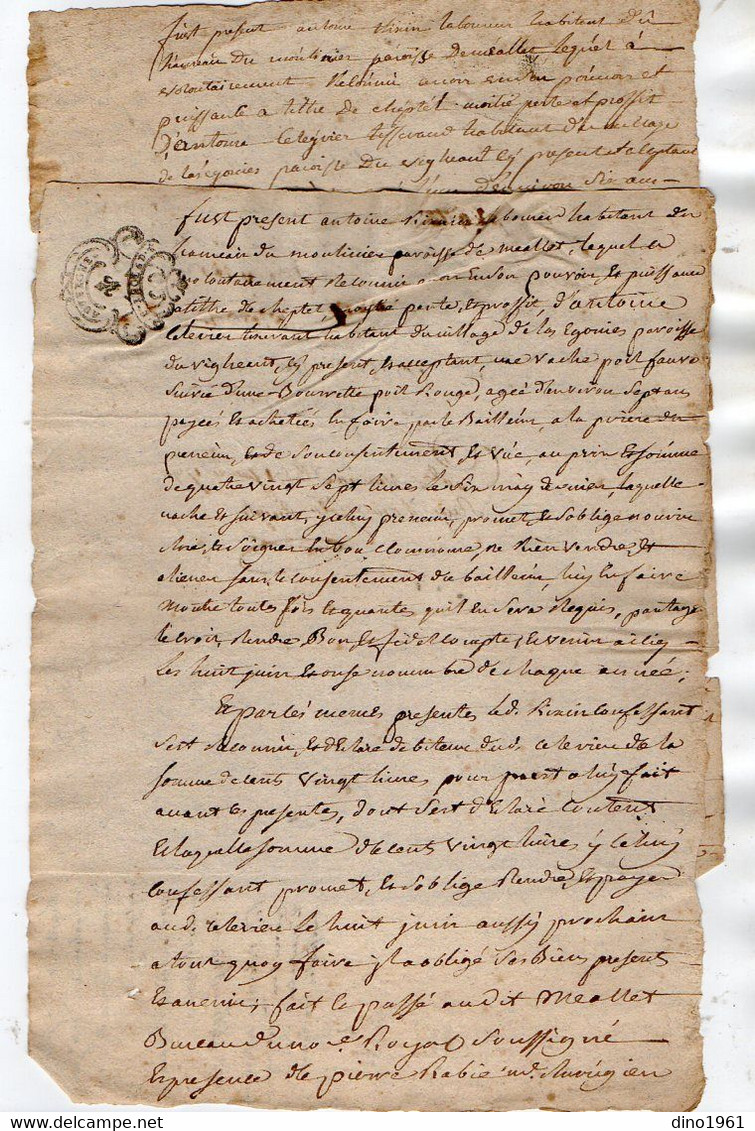 VP18.422 - Cachet De Généralité - MAURIAC - 2 Actes De 1784 / 90 - Bail Entre Mrs CELARIER Au VIGEAN & RIXAIN à MEALLET - Gebührenstempel, Impoststempel