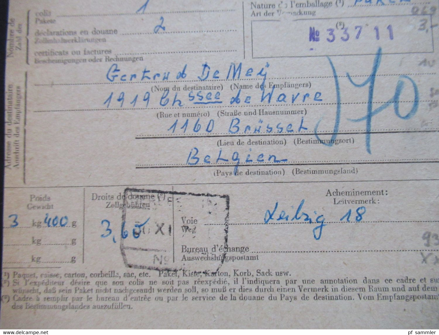 DDR 1963 / 70 Paketkarte Ulbricht 2 Dm Nr.969 Berlin - Brüssel Eilsendung Express Stempel Berlin Baumschulenweg - Cartas & Documentos