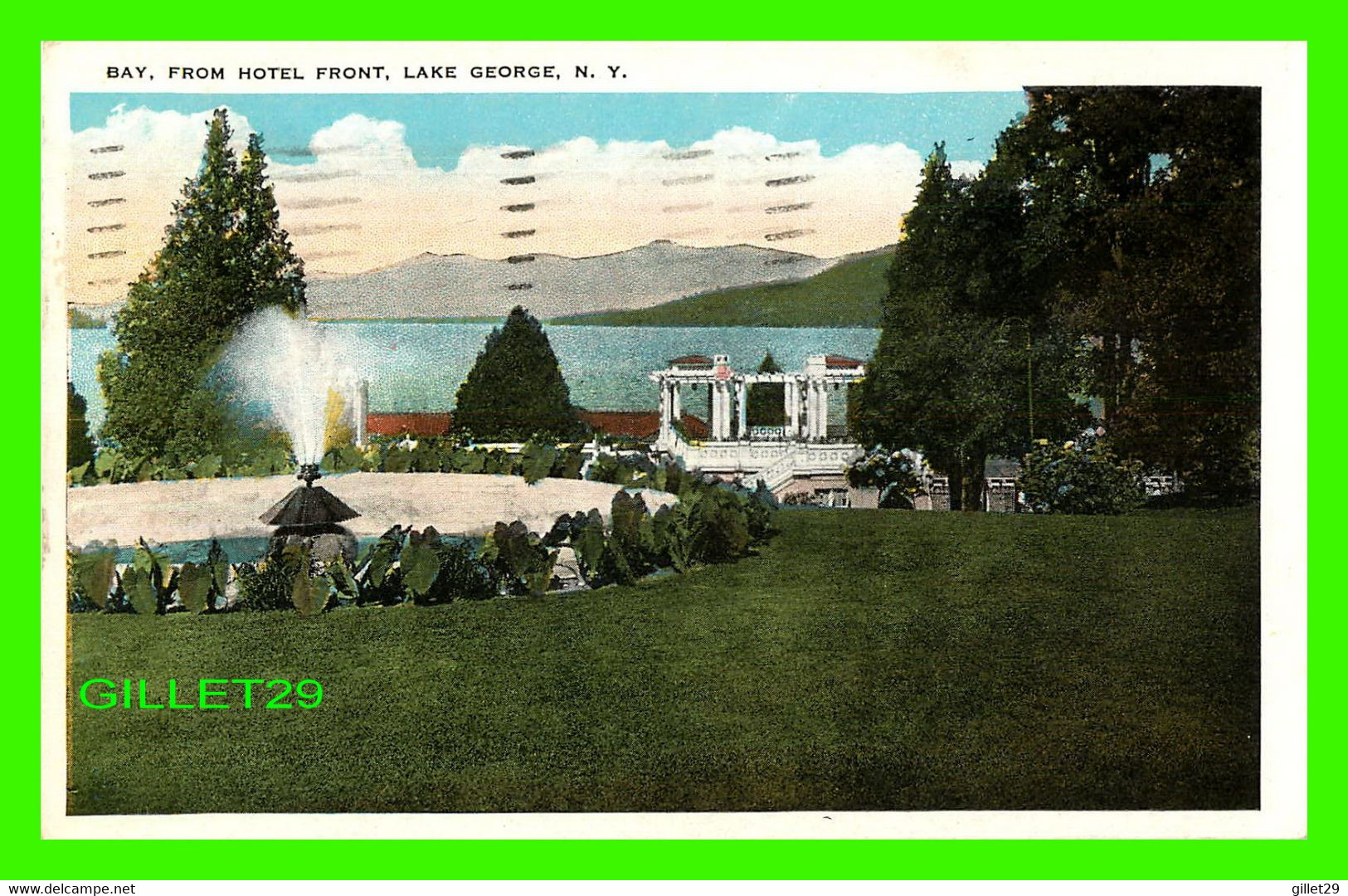 LAKE GEORGE, NY - BAY, FROM HOTEL FRONT - TRAVEL IN 1928 - - Lake George