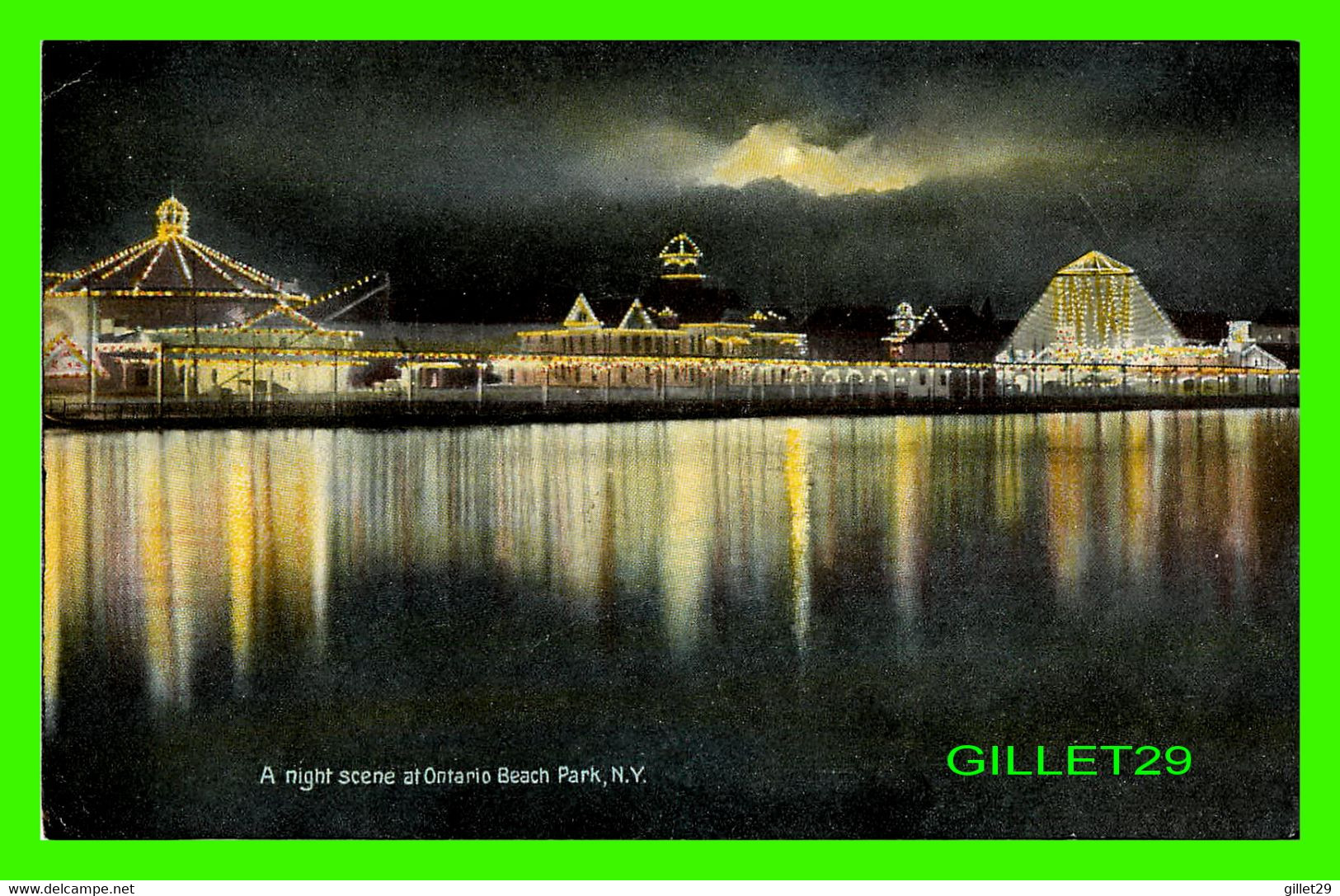 ROCHESTER, NY - A NIGHT SCENE AT ONTARIO BEACH PARK - TRAVEL IN 1909 - PUB. BY FRANK J  STUPP - - Rochester