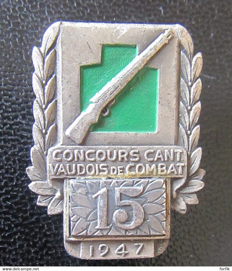 Suisse - Insigne Militaire - Concours Canton Vaudois De Combat 1947 - Métal Argenté - 10,4g - Autres & Non Classés