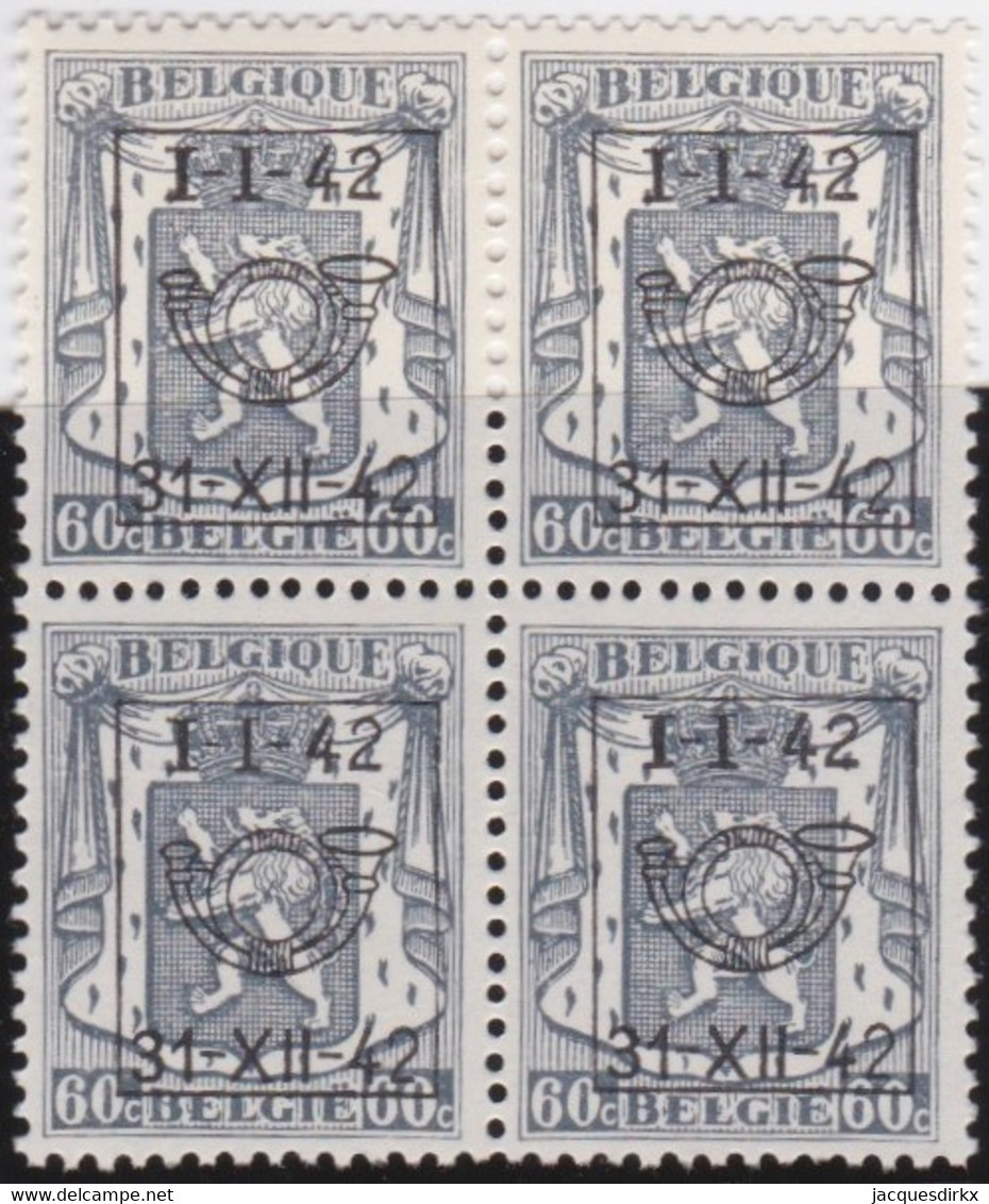 Belgie   .   OBP   .   PRE  483 . Blok 4 Zegels      .   **    .    Postfris   .  / .  Neuf SANS Charnière - Typografisch 1936-51 (Klein Staatswapen)