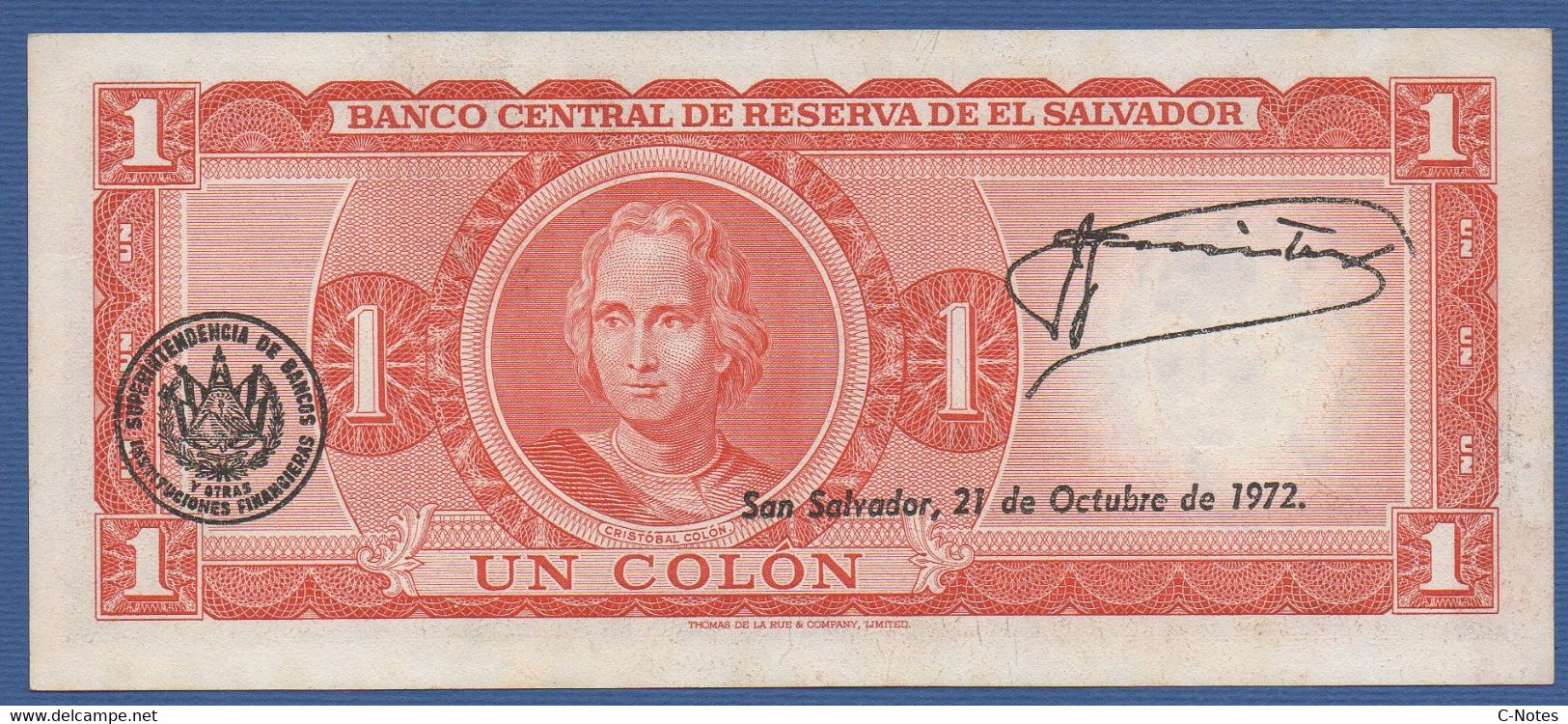 EL SALVADOR  - P.115a – 1 Colon 31.08.1971 / 16.10.1972 AUNC Series GS 5978053 - Salvador