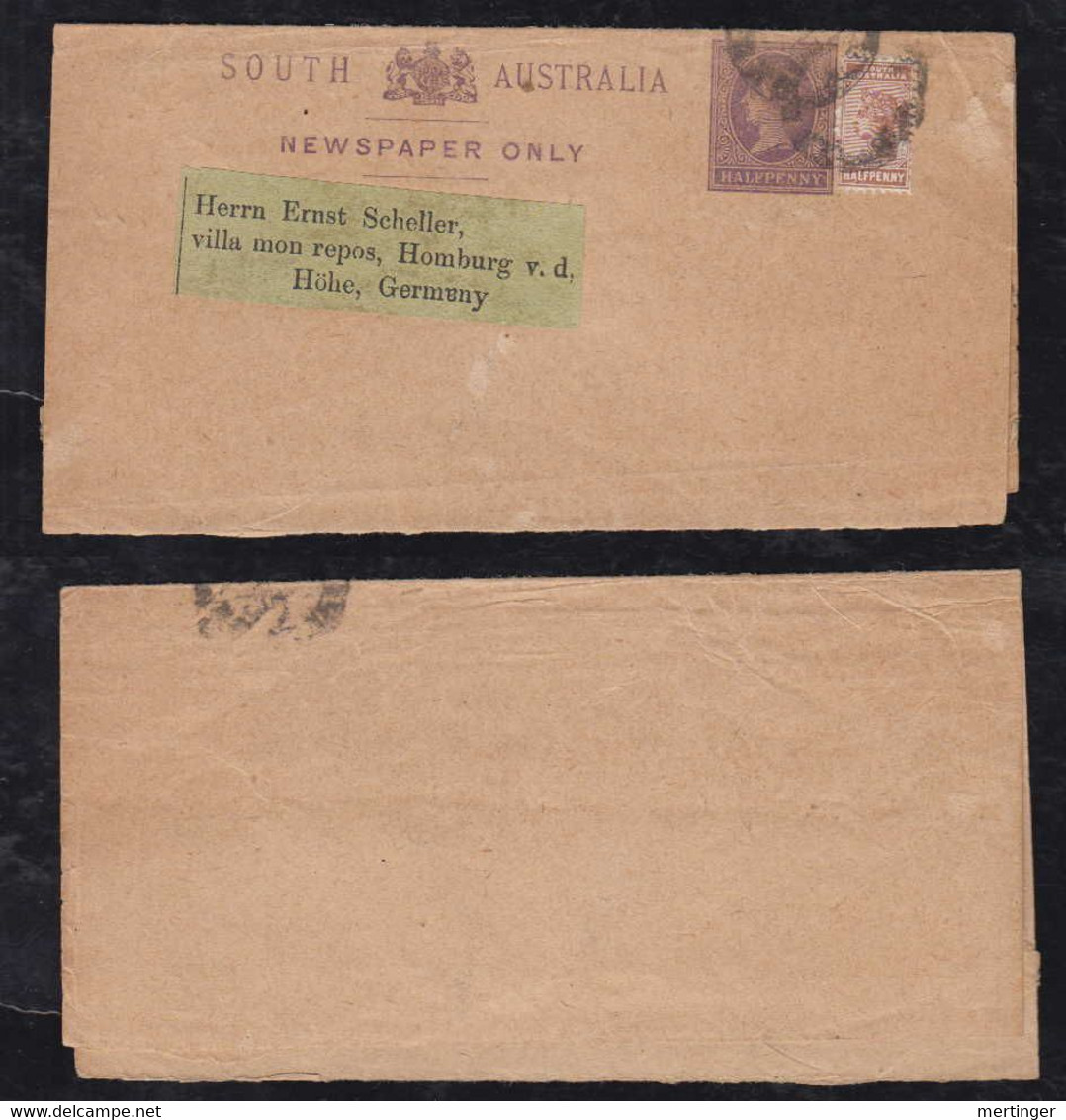 South Australia Ca 1890 Uprated Wrapper Stationery HOMBURG Germany - Briefe U. Dokumente