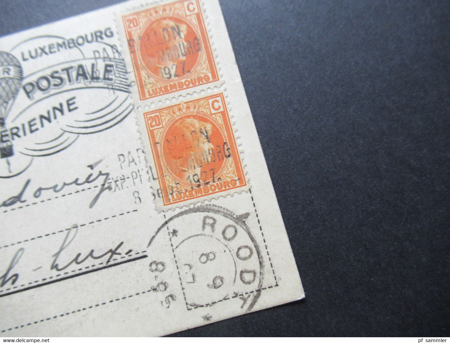 Luxemburg 1927 Poste Aerienne Stempel L3 Par Ballon Exp. Phil. Luxembourg Stempel Roodt Ballonpost - 1921-27 Charlotte Front Side