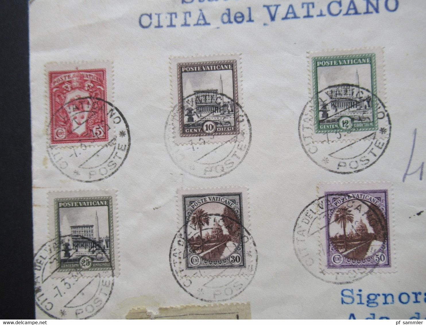 Vatikan 1933 Freimarken Nr.21 - 28 Einschreiben Citta Del Vaticano Nach Roma Gesendet - Storia Postale