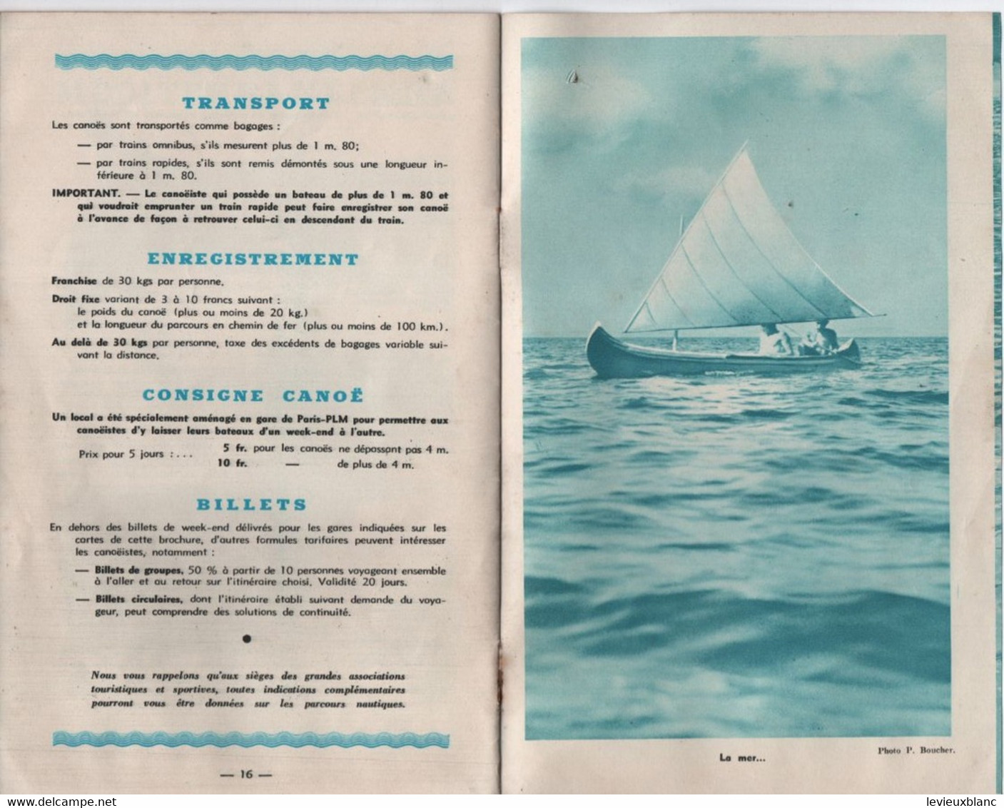 Plaquette touristique 20 Pages /  Canoéistes partez PLM /Entre la Seine et la Méditerranée/ French Railways/1937  MAR90