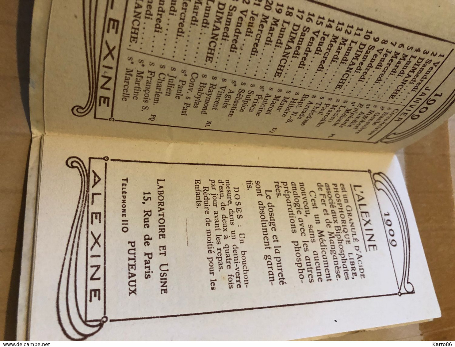 Petit Calendrier Ancien Publicitaire 1909 * Médicament ALEXINE à Puteaux * Calendar Almanach Illustré - Small : 1901-20