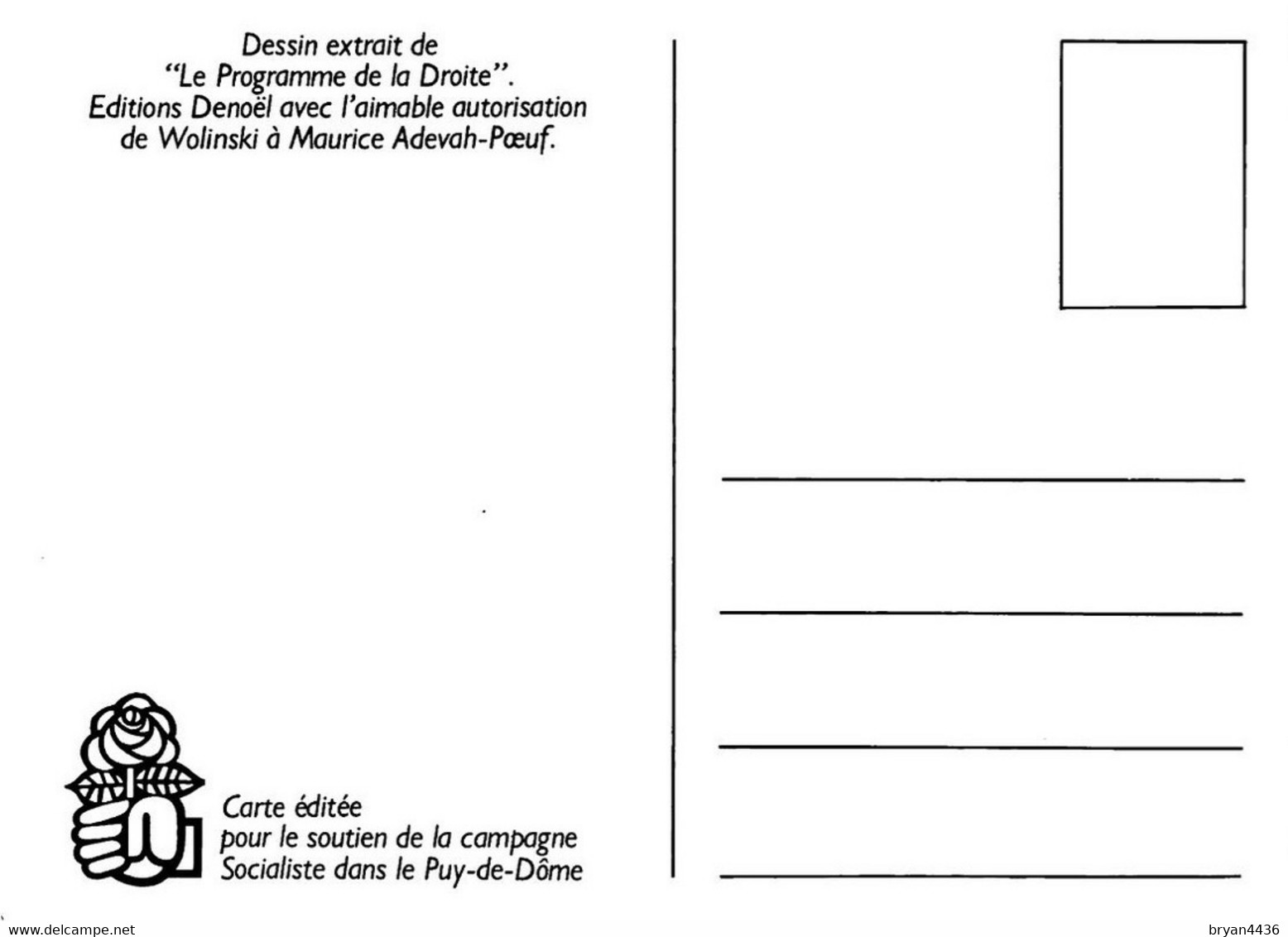 WOLINSKI - ILLUSTRATEUR - SATIRIQUE POLITIQUE - "LE  PROGRAMME De La DROITE" - C.P. - TRES BON ETAT - Wolinski