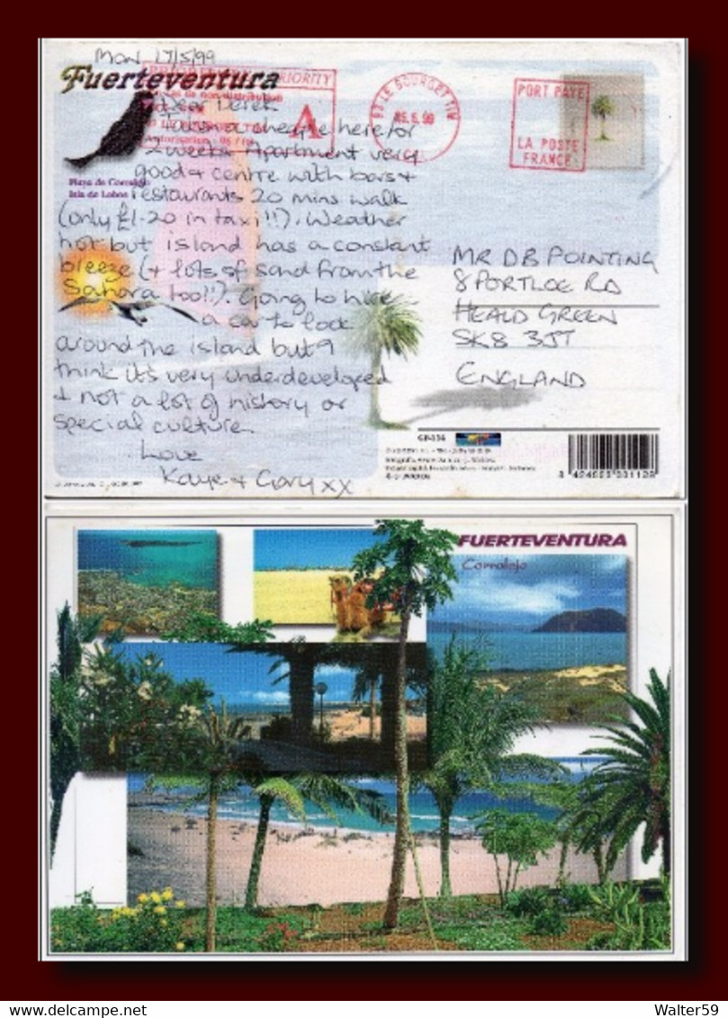 1999 Espana Spain Tarjeta De Fuerteventura Timbrada P.P, A Paris Le Bourget Por La GB Postcard - Fuerteventura