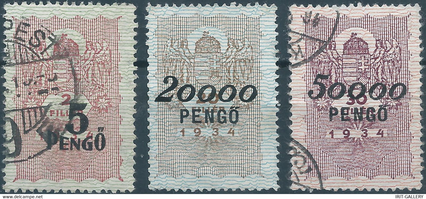 Hungary1945 Revenue Stamps Fiscal Tax For Bill Of Exchange,Overprint On Stamps Of The1934-5Pengo & 20000 And 50000PENGO, - Revenue Stamps