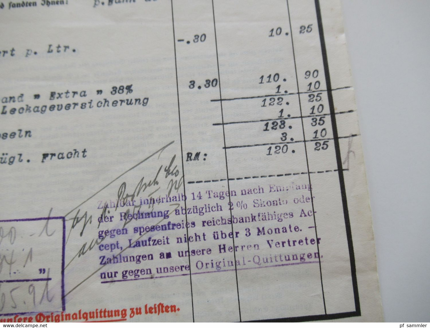 Dokument DR 1933 Rechnung Weinbrennerei Scharlachberg Bingen Am Rhein 33,6 Liter Deutscher Weinbrand 38% - 1900 – 1949