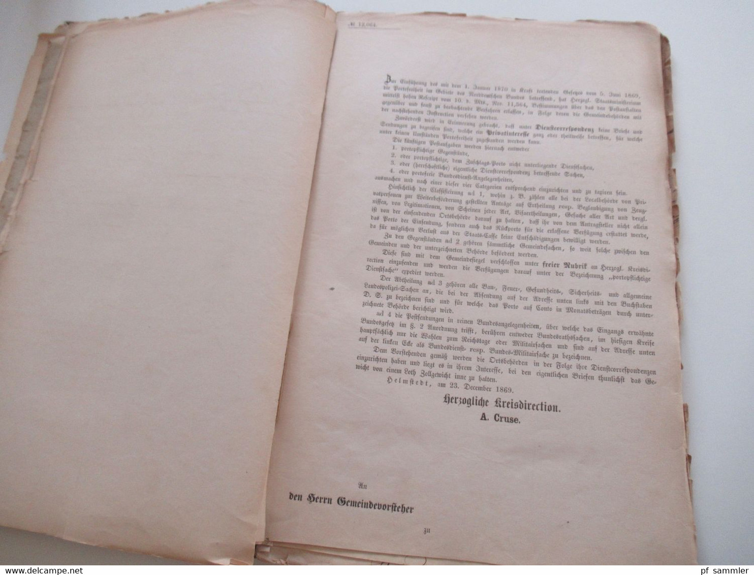 AD Braunschweig Akten betreffend Porto Verhältnisse 1869 - 1899 Herzogliche Kreisdirektion Helmstedt Dokumente ab 1803