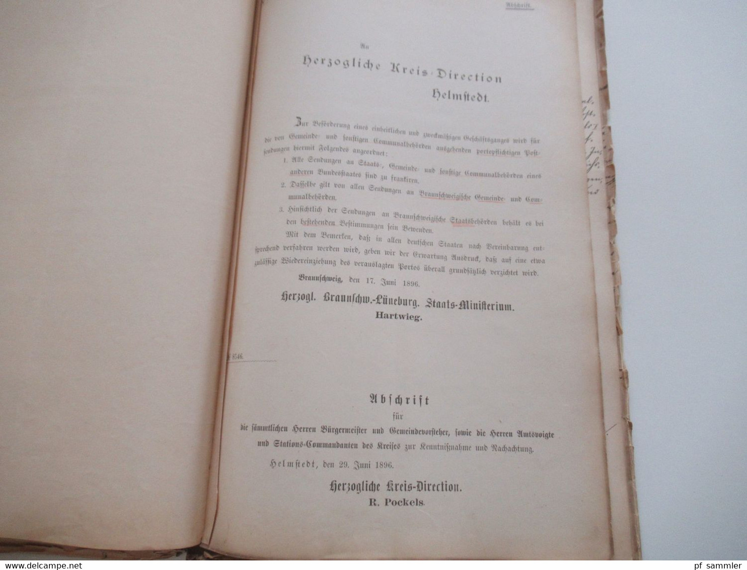 AD Braunschweig Akten betreffend Porto Verhältnisse 1869 - 1899 Herzogliche Kreisdirektion Helmstedt Dokumente ab 1803