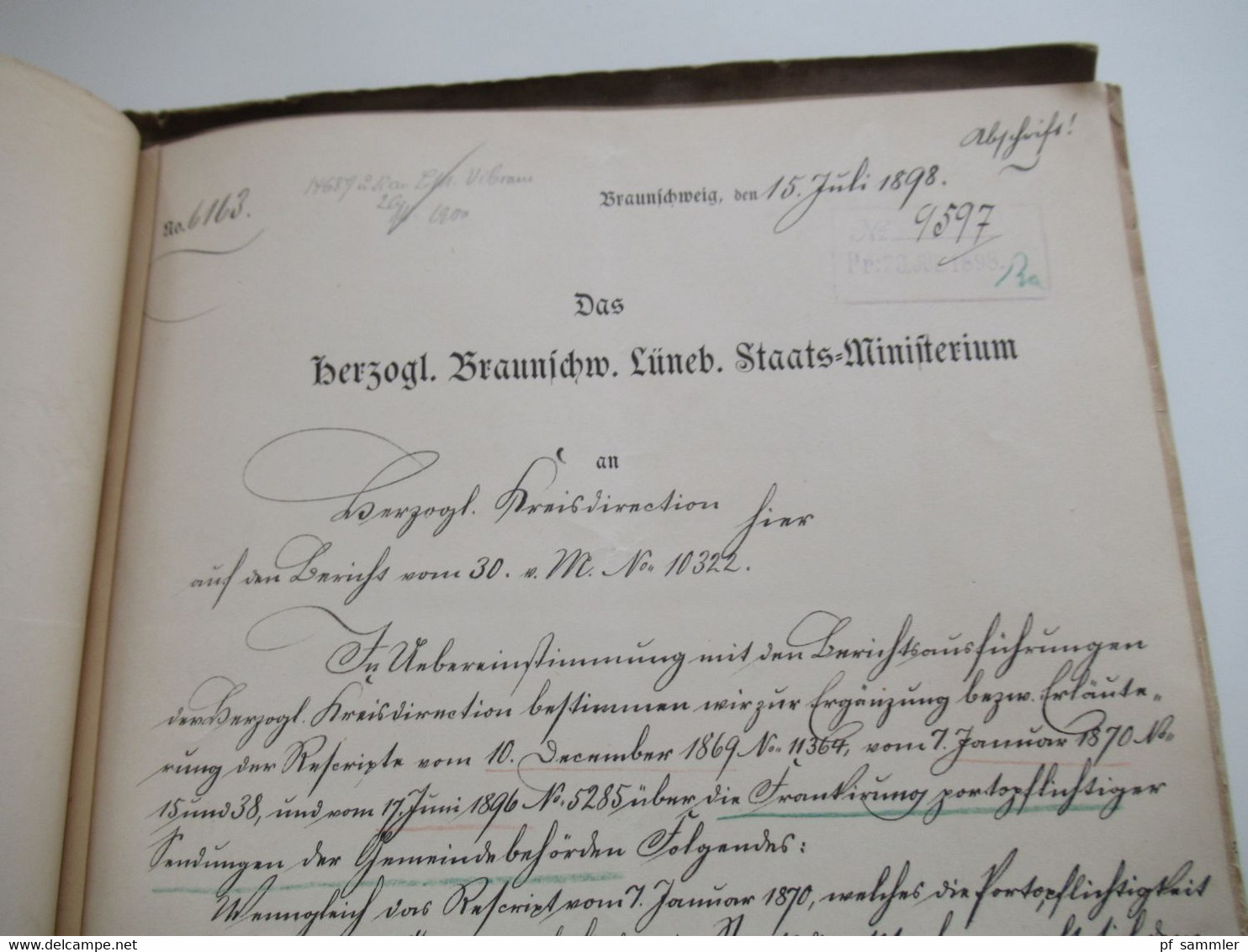 AD Braunschweig Akten betreffend Porto Verhältnisse 1869 - 1899 Herzogliche Kreisdirektion Helmstedt Dokumente ab 1803