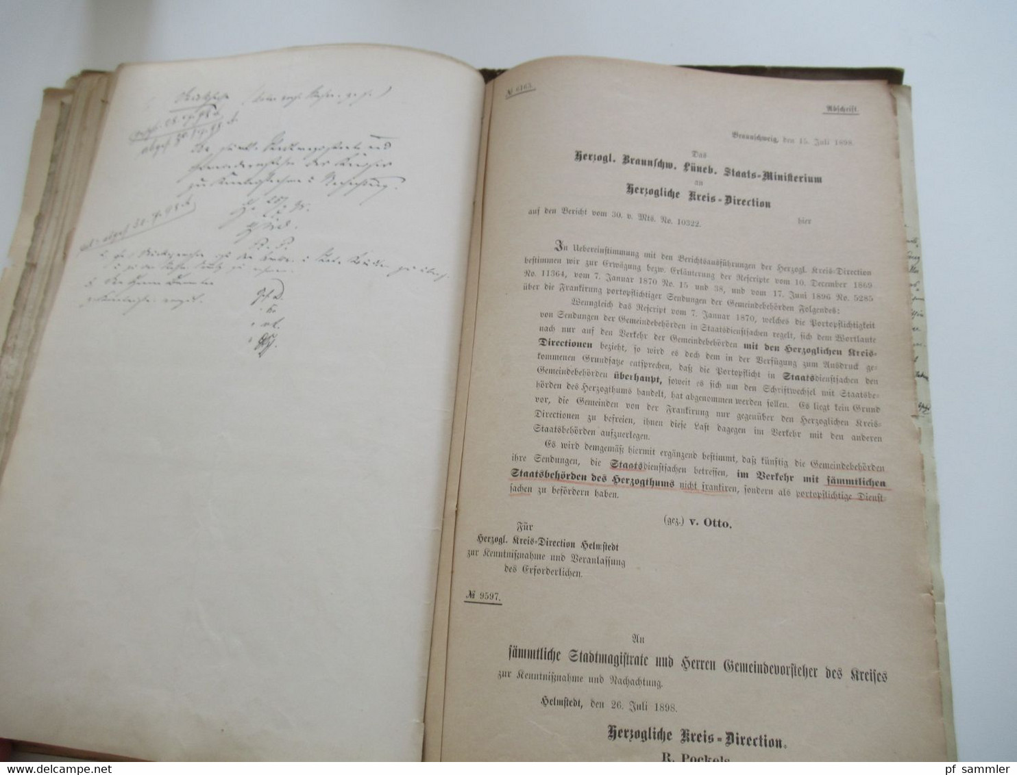 AD Braunschweig Akten betreffend Porto Verhältnisse 1869 - 1899 Herzogliche Kreisdirektion Helmstedt Dokumente ab 1803