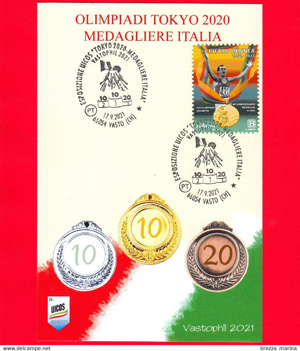 ITALIA - 2021 - Cartolina - Vastophil - Olimpiadi Di Tokio 2020 - Medagliere Italia - Annullo - 2021-...: Poststempel