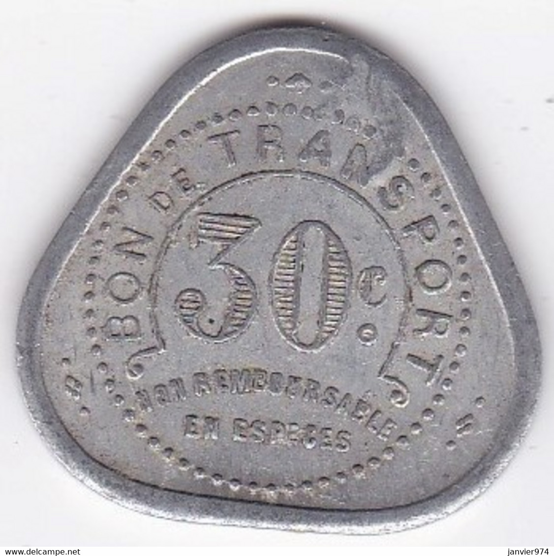 44 . Pays De La Loire. Compagnie Des Tramways De Nantes . 30 Centimes . Contremarque, En Aluminium - Monétaires / De Nécessité