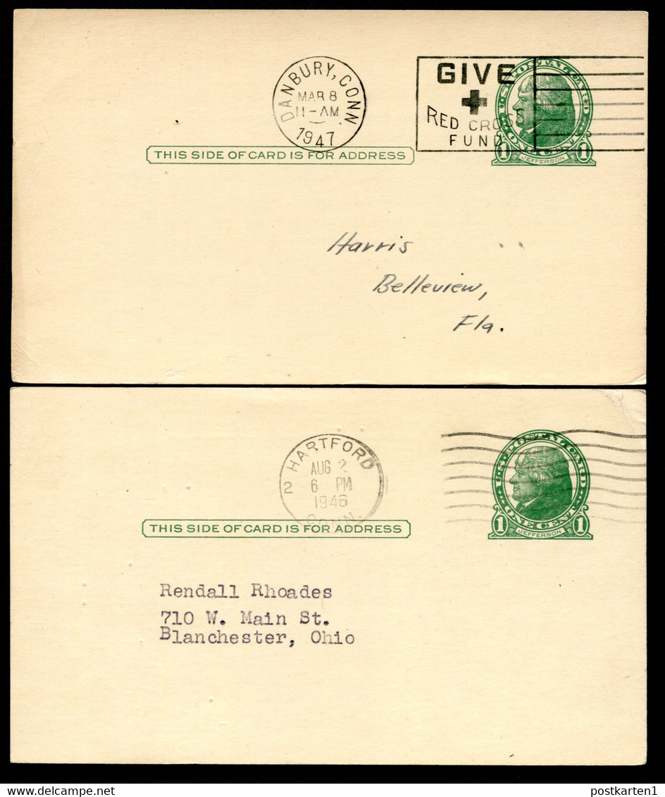 UX27 UPSS S37E 2 Postal Cards Danbury + Hartford CT 1946-47 - 1921-40