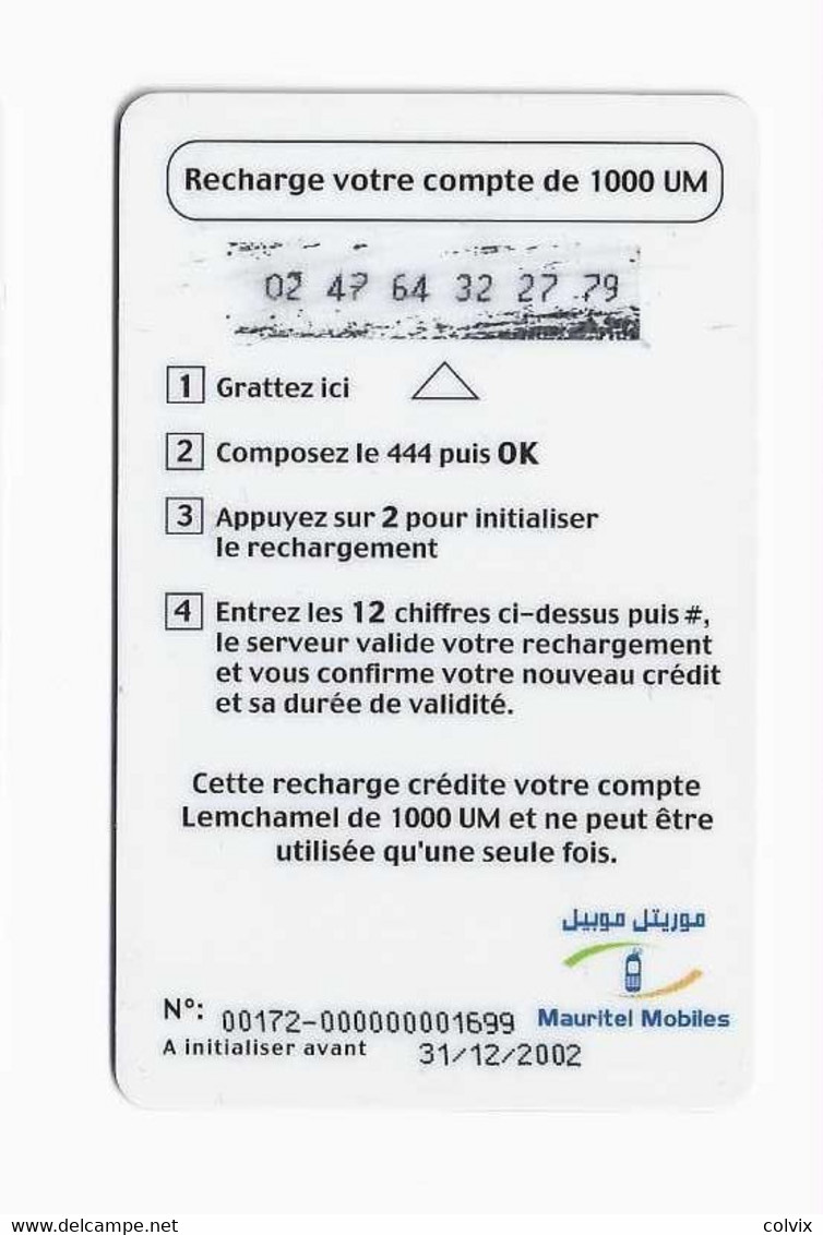 MAURITANIE PREPAYEE MAURITEL MOBILES 1000 UM Date 31/12/2002 - Mauritania