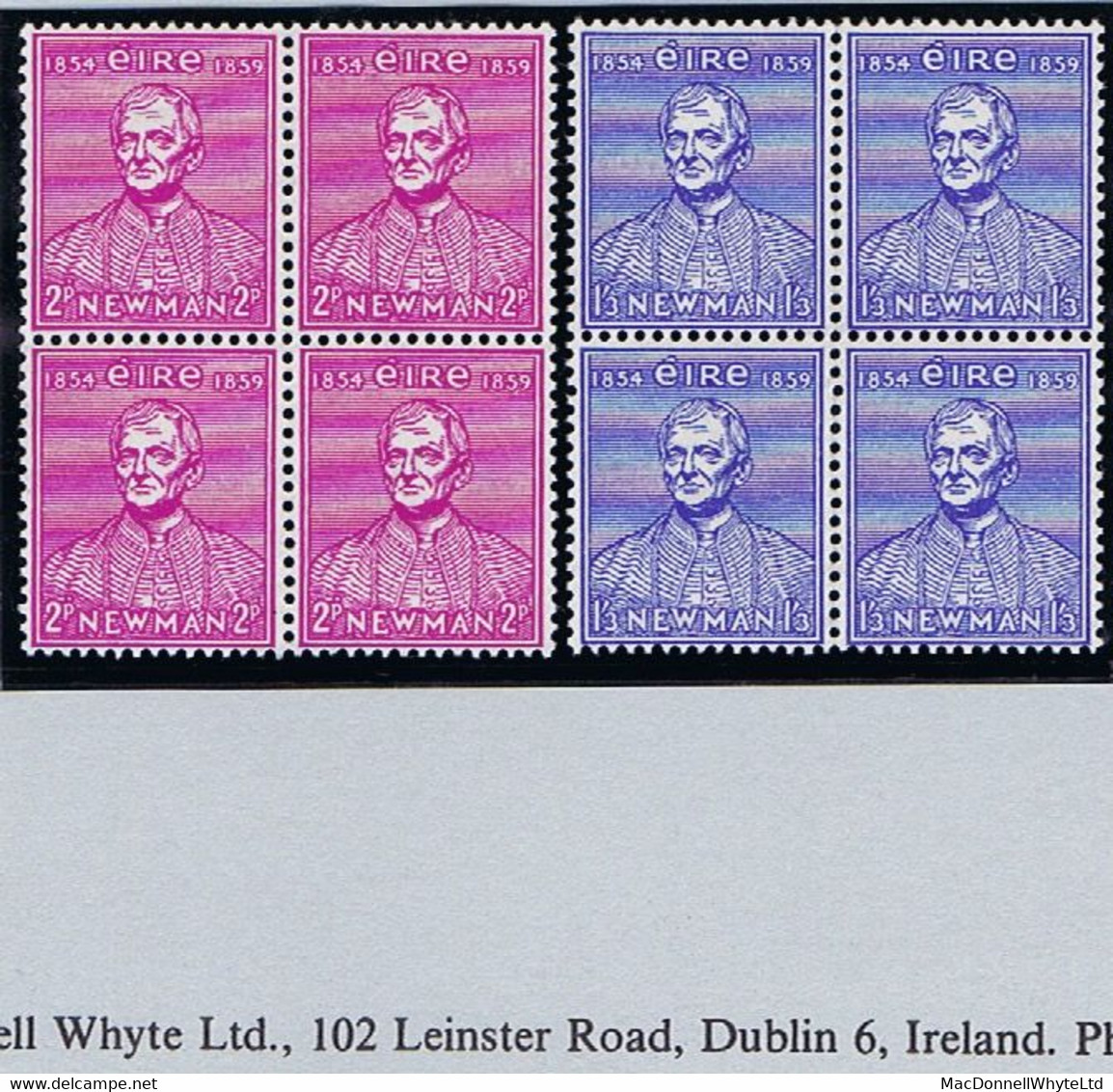 Ireland 1954 Cardinal Newman Set Of 2, Blocks Of Four Fresh Mint Unmounted Never Hinged - Unused Stamps