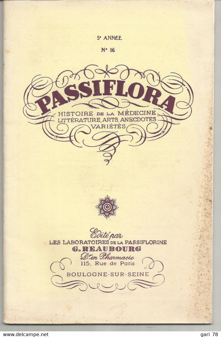 PASSIFLORA  5e Année N°16  Histoire De La Médecine, Littérature, Arts, Anecdotes, Variété - Medicine & Health