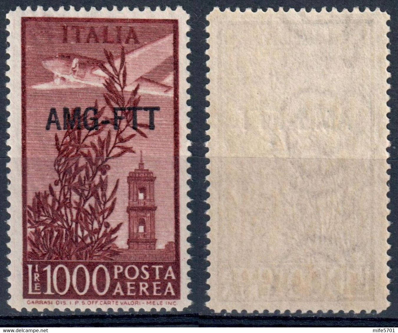 AMG-FTT 1948 - POSTA AEREA L. 1000 CON SOPRASTAMPA SU UNA RIGA D. 14 X 13¼ - NUOVO MNH ** - SASSONE A26A - Correo Aéreo