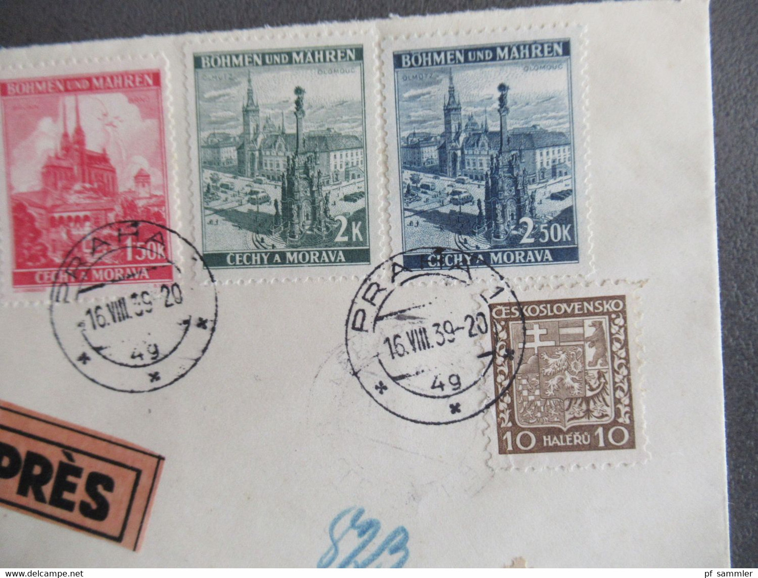 Böhmen Und Mähren 16.8.1939 Früher Beleg MiF Mit CSSR Marke Einschreiben Expres Ank. Stempel Halle Fernsprechamt - Cartas & Documentos