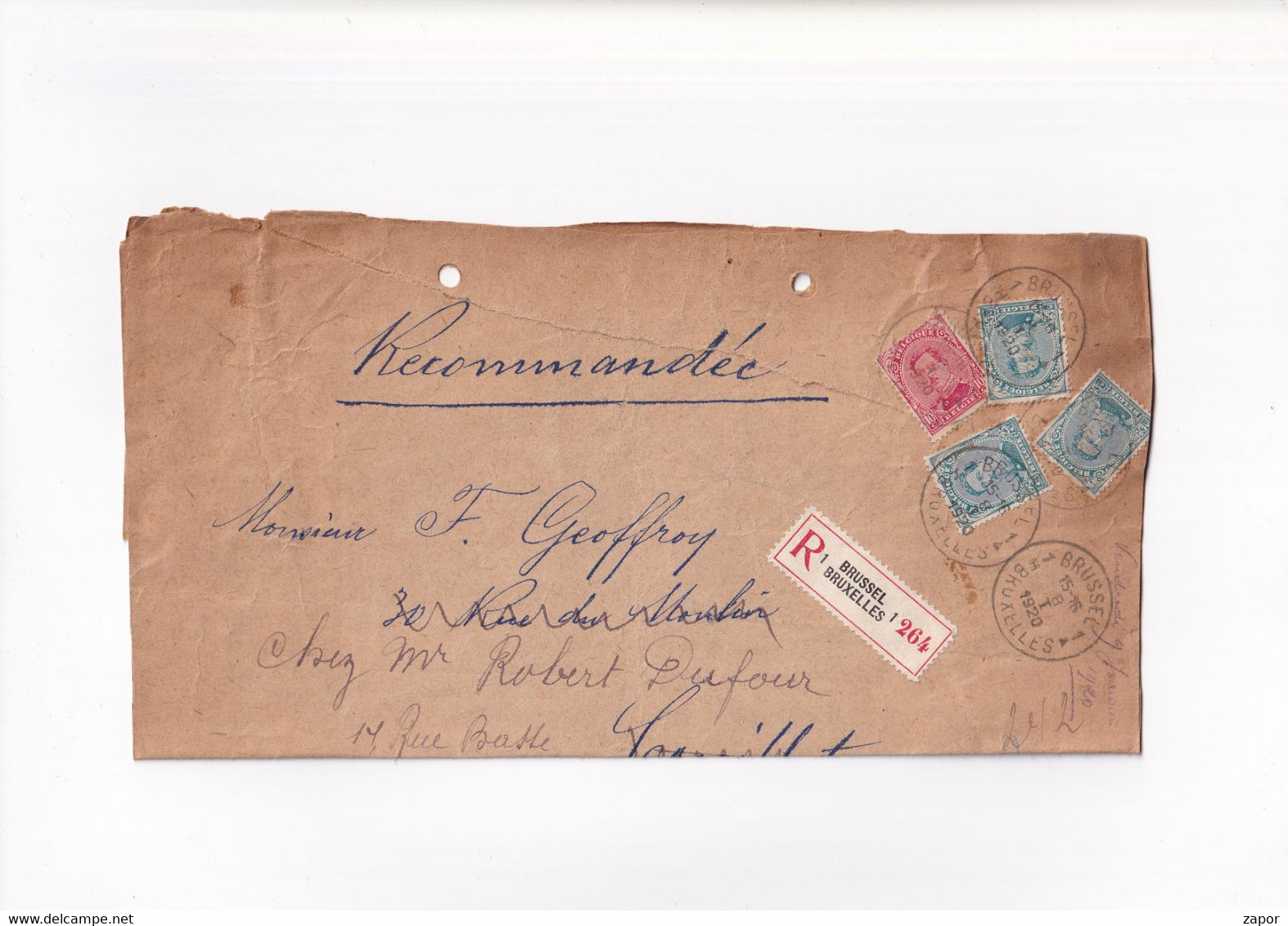 RECOMMANDE - AANGETEKEND - Brief / Lettre - Brussel Naar Couillet - 1920 - 141 Albert I 25c - Letter Covers