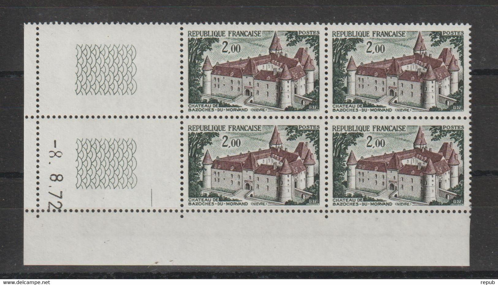 France Coins Datés 1972 Chateau De Bazoches 1726 ** MNH - 1970-1979