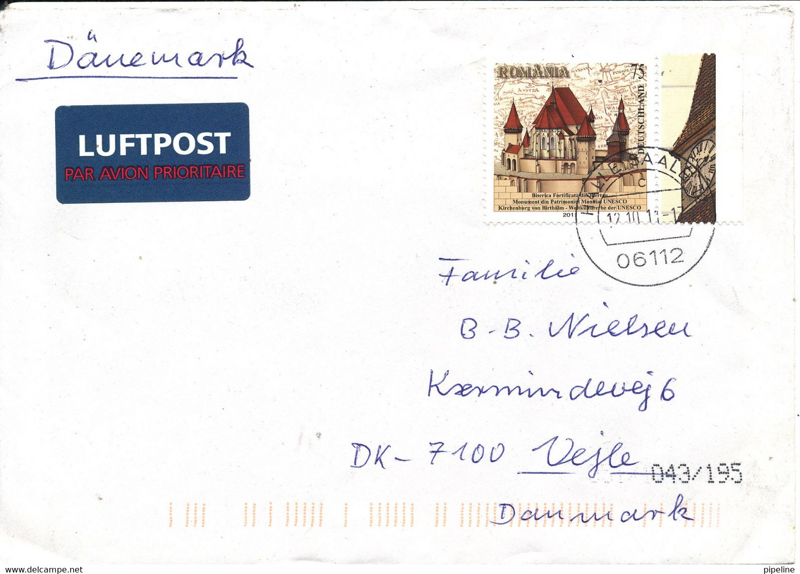 Romania Cover Sent To Denmark 12-10-2011 Single Franked (the Senders Address Is Cut Of The Backside Of The Cover) - Storia Postale