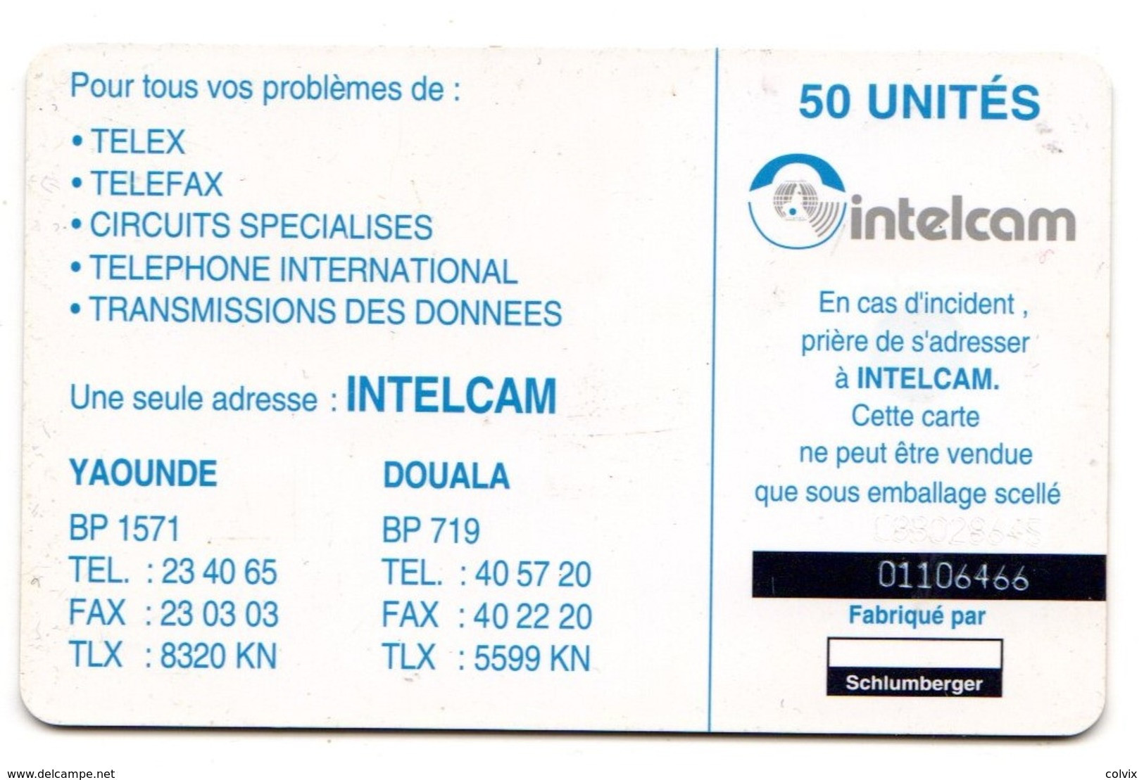 CAMEROUN REF MV CARDS CAM-36 50 U YAOUNDE Hotel De Ville Verso INTELCAM - Camerun