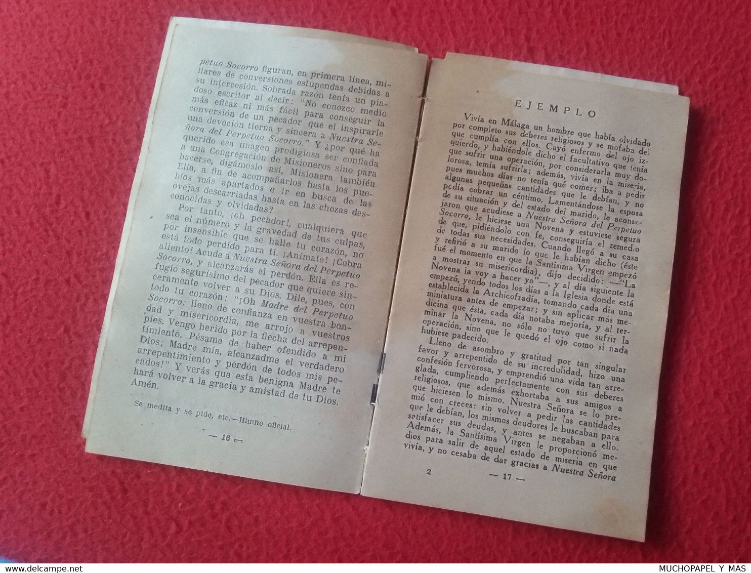 SPAIN ESPAGNE ANTIGUO LIBRO NOVENA EN HONOR DE NUESTRA SEÑORA DEL PERPETUO SOCORRO 1947 POR UN PADRE REDENTORISTA. BOOK.