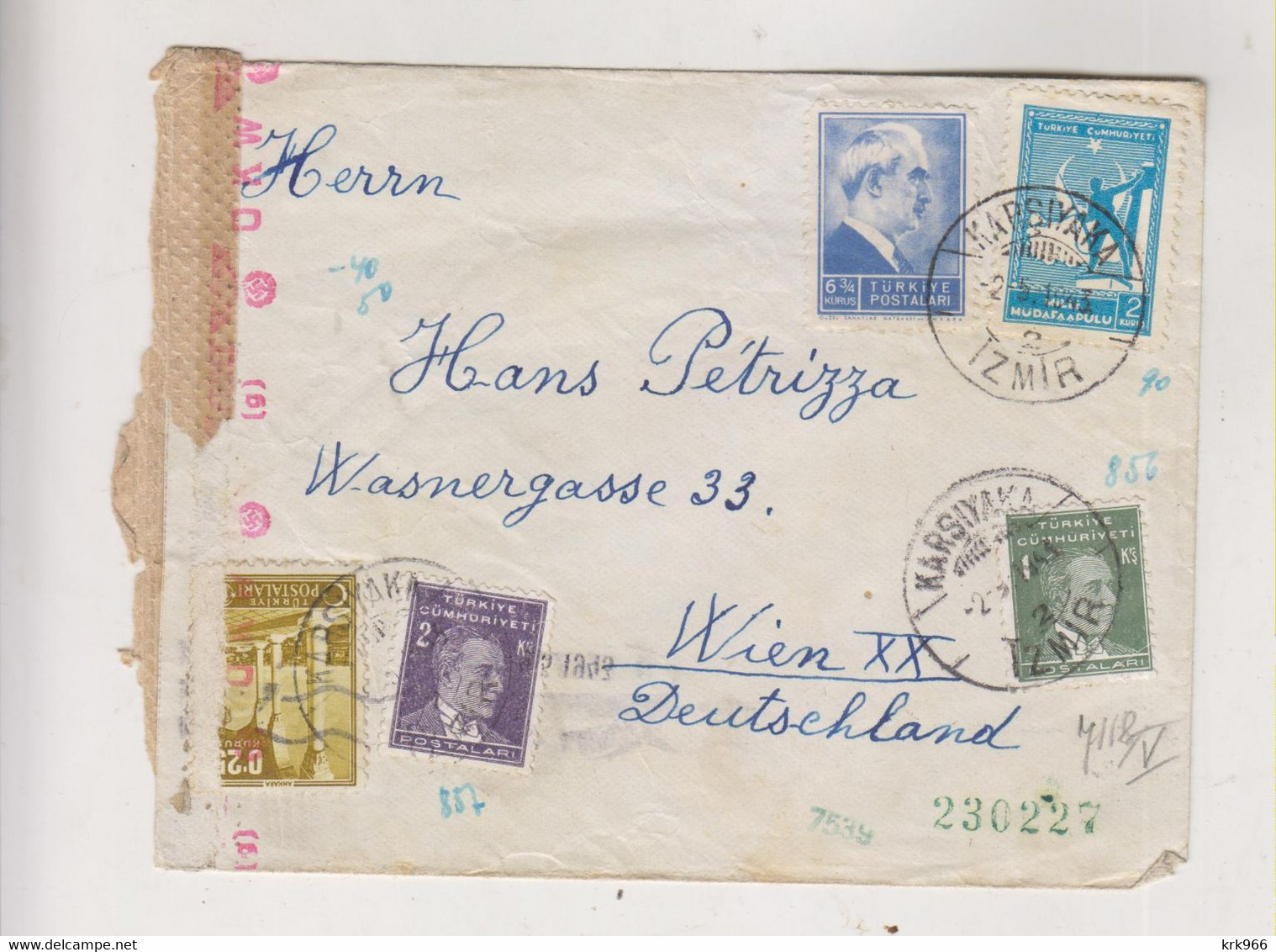 TURKEY 1943 KARSIYAKA Censored Cover To GERMANY AUSTRIA - Briefe U. Dokumente