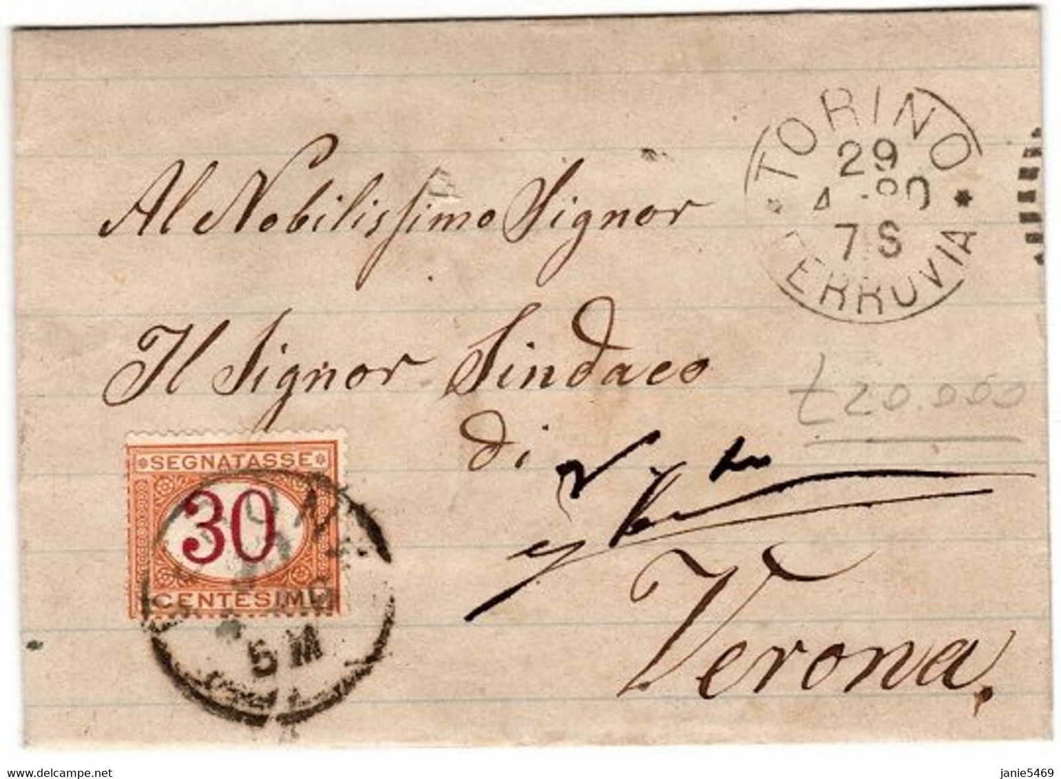 Italy  1880  Taxed Cover From Torino To Verona - Taxe