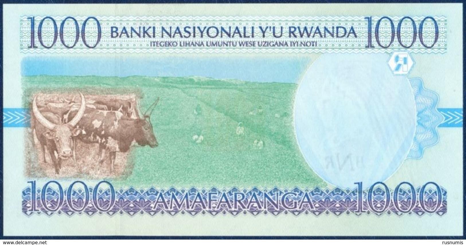 RWANDA 1000 FRANCS P-27b Karisimbi And Visoke Volcanoes (Virunga Volcano Range) - Cattle 1998 UNC - Rwanda