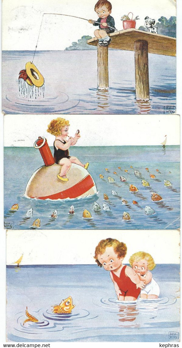 Lot De 9 CPA - Illustrateur JOHN WILLS - Thème Enfants - Cachets De La Poste 1931 - Wills, John